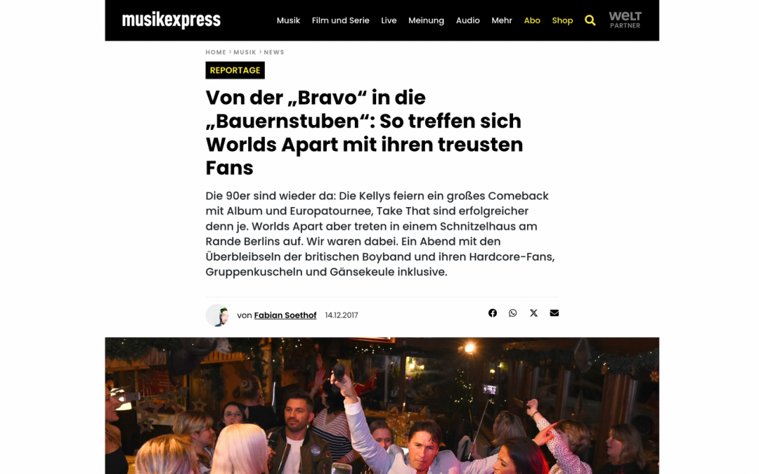 Gruppenkuscheln und Gänsekeule: Ein Abend unter der 90er-Boyband Worlds Apart und ihren Hardcore-Fans